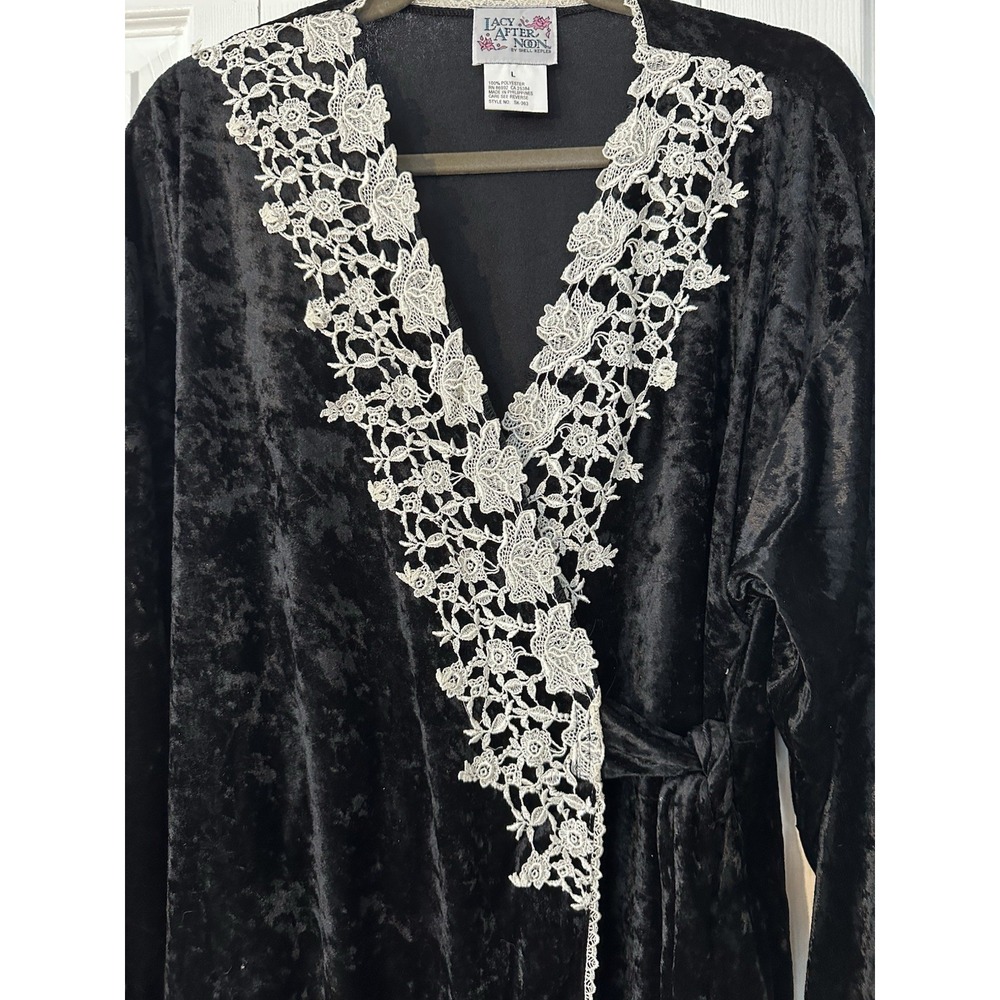 Lacy Afternoon By Shell Kepler Black Lacy Whimsigoth Witchy Wrap Duster Size L - Picture 3 of 8